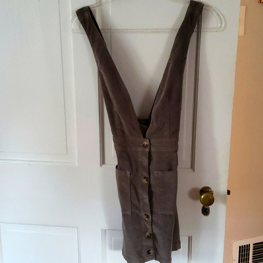 Pinafore mini dress, Show Me Your Mumu, grey corduroy, size small